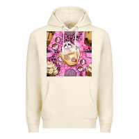 Sandshell cat coffee cups and paw with leopard and glitter seamless pattern bbs Premium Hoodie - BundleAndBundleShop