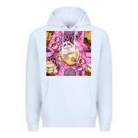 White cat coffee cups and paw with leopard and glitter seamless pattern bbs Premium Hoodie - BundleAndBundleShop