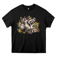 Black floral racoon western Heavy Core Tee - NancyCooperArtShop