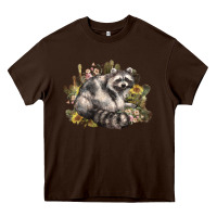 Chocolate Brown floral racoon western Heavy Core Tee - NancyCooperArtShop