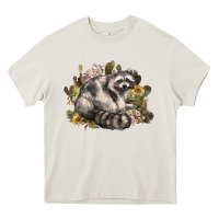 Cream floral racoon western Heavy Core Tee - NancyCooperArtShop
