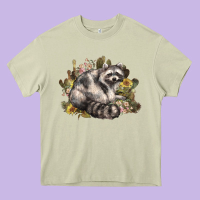 Floral Racoon Western Heavy Core Tee Designed By Nancycooperartshop