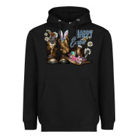 Black Happy Easter Heavyweight Hoodie - CowhideDigitalArt