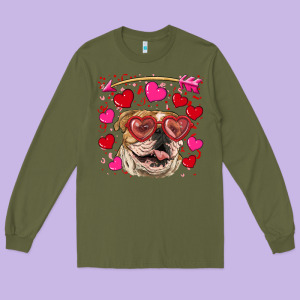 Valentine's Day  Brown English Bulldog Long Sleeve Tee Designed By Ranaportraitstore