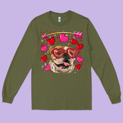 Valentine's Day  Brown English Bulldog Long Sleeve Tee Designed By Ranaportraitstore