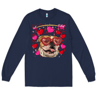 Navy valentine's day  brown english bulldog Long Sleeve Tee - RanaPortraitStore