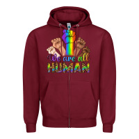 Burgundy We Are All Human Zipper Hoodie - BundleAndBundleShop