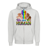 Dove Grey We Are All Human Zipper Hoodie - BundleAndBundleShop