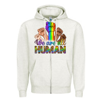 Oatmeal Heather We Are All Human Zipper Hoodie - BundleAndBundleShop