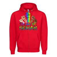 Red We Are All Human Zipper Hoodie - BundleAndBundleShop