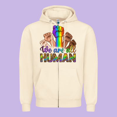 We Are All Human Zipper Hoodie Designed By Bundleandbundleshop