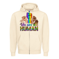 Sandshell We Are All Human Zipper Hoodie - BundleAndBundleShop