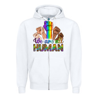White We Are All Human Zipper Hoodie - BundleAndBundleShop