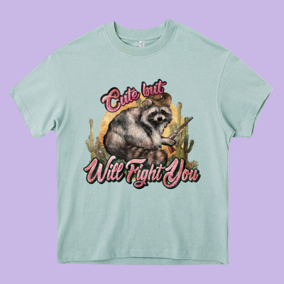 Cute But Will Fight You Racoon Western Heavy Core Tee Designed By Nancycooperartshop