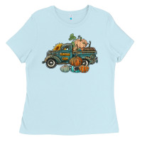 Baby Blue western pumpkin farm truck Ladies Tee - RanaPortraitStore