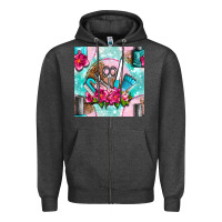 Charcoal Heather nail tools and polish with flowers and tooled leather seamless pattern Zipper Hoodie - BundleAndBundleShop