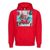 Red nail tools and polish with flowers and tooled leather seamless pattern Zipper Hoodie - BundleAndBundleShop