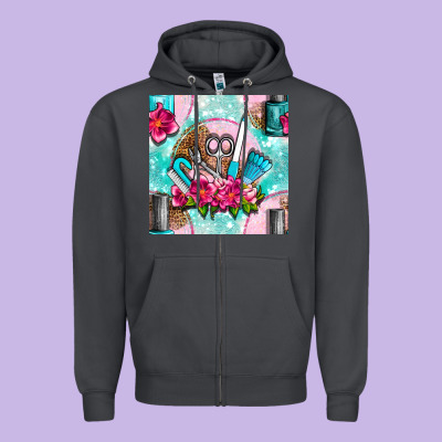Nail Tools And Polish With Flowers And Tooled Leather Seamless Pattern Zipper Hoodie Designed By Bundleandbundleshop