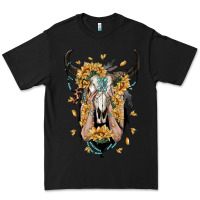 Black sunflower boho bull skull with hands Premium Tee - RanaPortraitStore