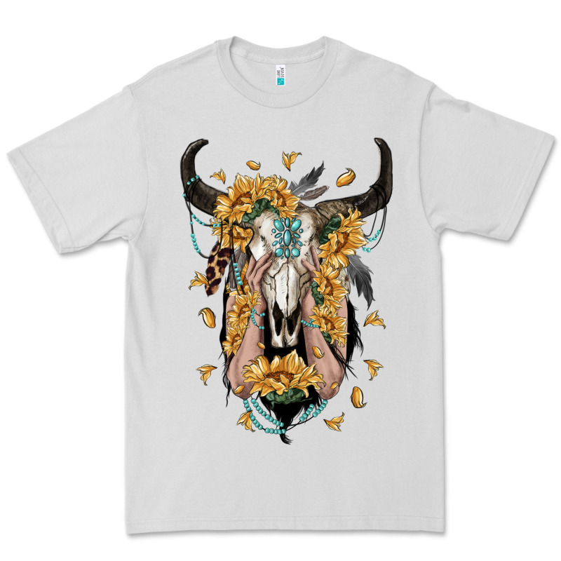 Sunflower Boho Bull Skull With Hands Premium Tee by RanaPortraitStore | Teevron