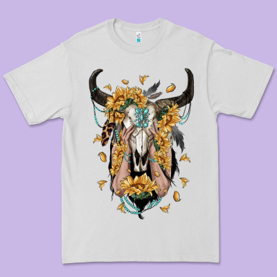Sunflower Boho Bull Skull With Hands Premium Tee Designed By Ranaportraitstore