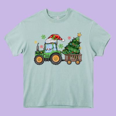 Christmas Tractor Heavy Core Tee Designed By Maliassmallbusiness