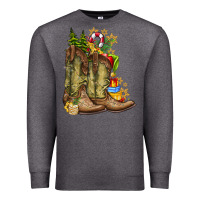 Charcoal Heather Christmas Boots Premium Sweatshirt - CowhideDigitalArt