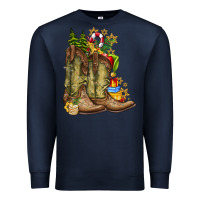 Navy Christmas Boots Premium Sweatshirt - CowhideDigitalArt