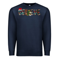 Navy Believe Christmas Premium Sweatshirt - CowhideDigitalArt