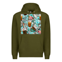 Army Green dentist coffee cups toothpaste and teeth with cowhide seamless pattern Premium Hoodie - BundleAndBundleShop