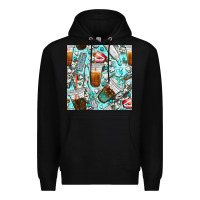 Black dentist coffee cups toothpaste and teeth with cowhide seamless pattern Premium Hoodie - BundleAndBundleShop