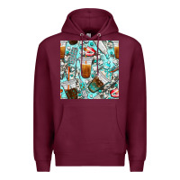 Burgundy dentist coffee cups toothpaste and teeth with cowhide seamless pattern Premium Hoodie - BundleAndBundleShop