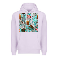 Lilac dentist coffee cups toothpaste and teeth with cowhide seamless pattern Premium Hoodie - BundleAndBundleShop
