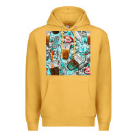 Mustard dentist coffee cups toothpaste and teeth with cowhide seamless pattern Premium Hoodie - BundleAndBundleShop