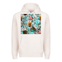 Pale Pink dentist coffee cups toothpaste and teeth with cowhide seamless pattern Premium Hoodie - BundleAndBundleShop