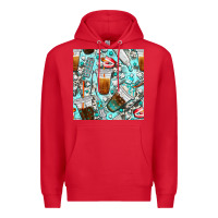 Red dentist coffee cups toothpaste and teeth with cowhide seamless pattern Premium Hoodie - BundleAndBundleShop