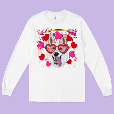 Valentine's Day  White Shepherd Long Sleeve Tee Designed By Ranaportraitstore