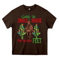 Chocolate Brown giddy up jingle horse pick up your feet Heavy Core Tee - MaliasSmallBusiness
