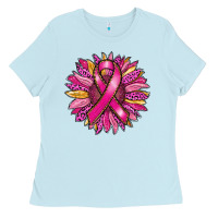 Baby Blue breast cancer sunflower Ladies Tee - RanaPortraitStore