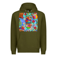 Army Green hippie coffee cups and flowers and peace seamless pattern bbs Premium Hoodie - BundleAndBundleShop