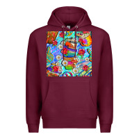 Burgundy hippie coffee cups and flowers and peace seamless pattern bbs Premium Hoodie - BundleAndBundleShop