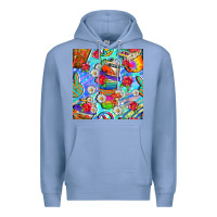 Colony Blue hippie coffee cups and flowers and peace seamless pattern bbs Premium Hoodie - BundleAndBundleShop