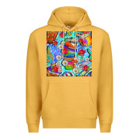 Mustard hippie coffee cups and flowers and peace seamless pattern bbs Premium Hoodie - BundleAndBundleShop
