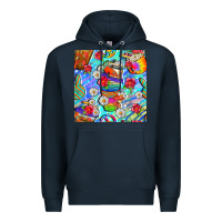 Navy hippie coffee cups and flowers and peace seamless pattern bbs Premium Hoodie - BundleAndBundleShop