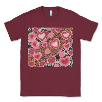 Burgundy valentine's day hearts with leopard and cowhide Classic Tee - RanaPortraitStore