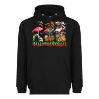 Black happy hallothanksmas flamingo Heavyweight Hoodie - CowhideDigitalArt
