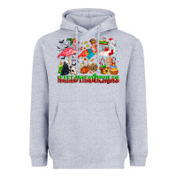 Heather Grey happy hallothanksmas flamingo Heavyweight Hoodie - CowhideDigitalArt