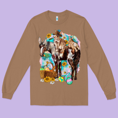 Happy Easter Day Rodeo Long Sleeve Tee Designed By Howdyjamesfarm