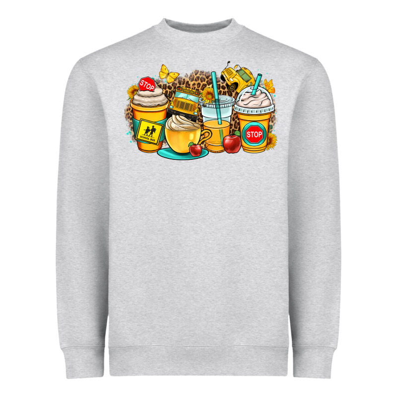 School Bus Coffee Cups Heavyweight Sweatshirt by OliviaCreatesArt | Teevron