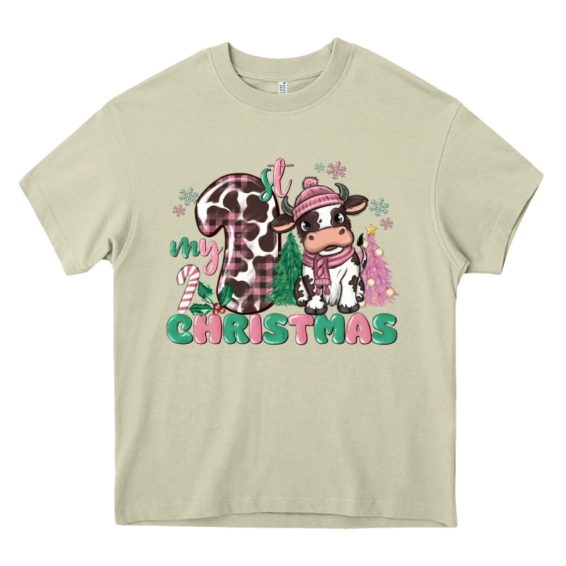 My First Christmas Cow Heavy Core Tee by MaliasSmallBusiness | Teevron